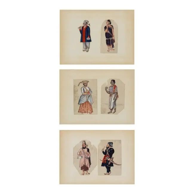 Six paintings on mica depicting a Maratha nobleman, tradespeople and other figures, including a ... (1 of 1)