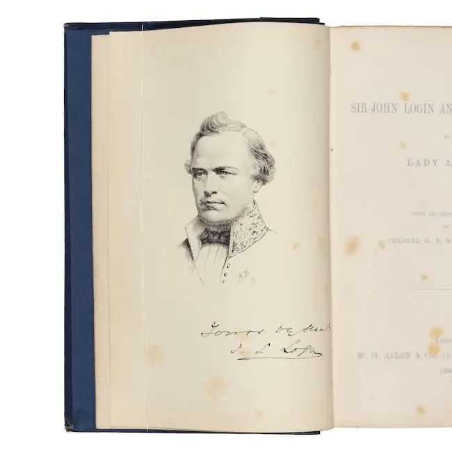 Lady Login, Sir John Login and Duleep Singh, first (and only) edition, in original blue cloth em...: Lady Login, Sir John Login and Duleep Singh, first (and only) edition, in original blue cloth embossed with the coat of arms of Maharajah Duleep Singh London, W. H. Allen & Co., 1890 580 pp., lithogra