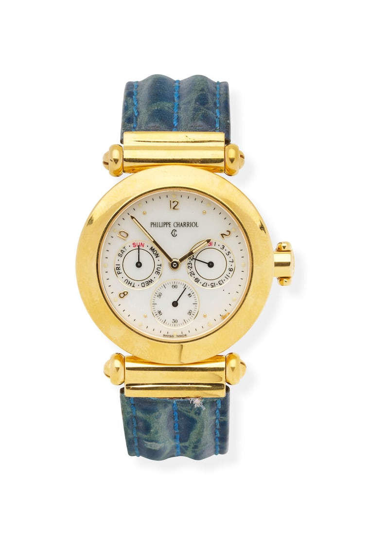 Philippe Charriol | Christopher Columbus, a gold plated wristwatch,: Philippe Charriol | Christopher Columbus, a gold plated wristwatch, Circa 1992 Case No: 37.9.4199 Calibre: Quartz, signed Dial: White, signed Case: 35mm, gold plated and stainless steel, screw down ca