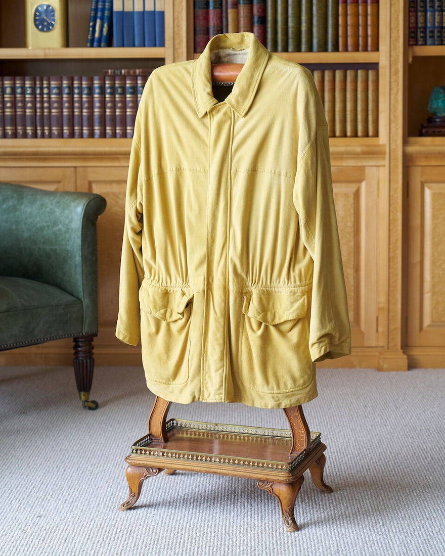 Valentino | light mustard suede windbreaker labeled 'Valentino', care label to pocket,: Valentino | light mustard suede windbreaker labeled 'Valentino', care label to pocket, marked 'Pelle', fully lined with draw string waist pulls, signs of wear, fair condition, For further information 