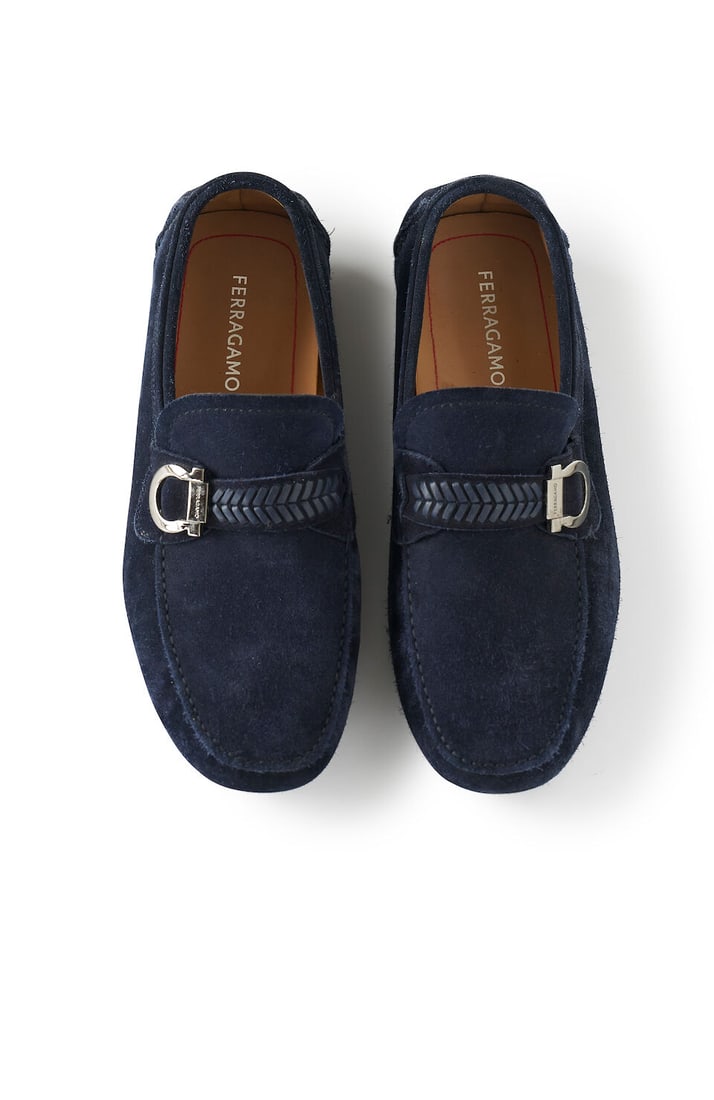 Ferragamo | suede loafers size 10.5: Ferragamo | suede loafers size 10.5 with braid and rubber sole, unworn condition, each shoe in Ferragamo dust bag with box For further information on this lot please visit Bonhams.com For further info