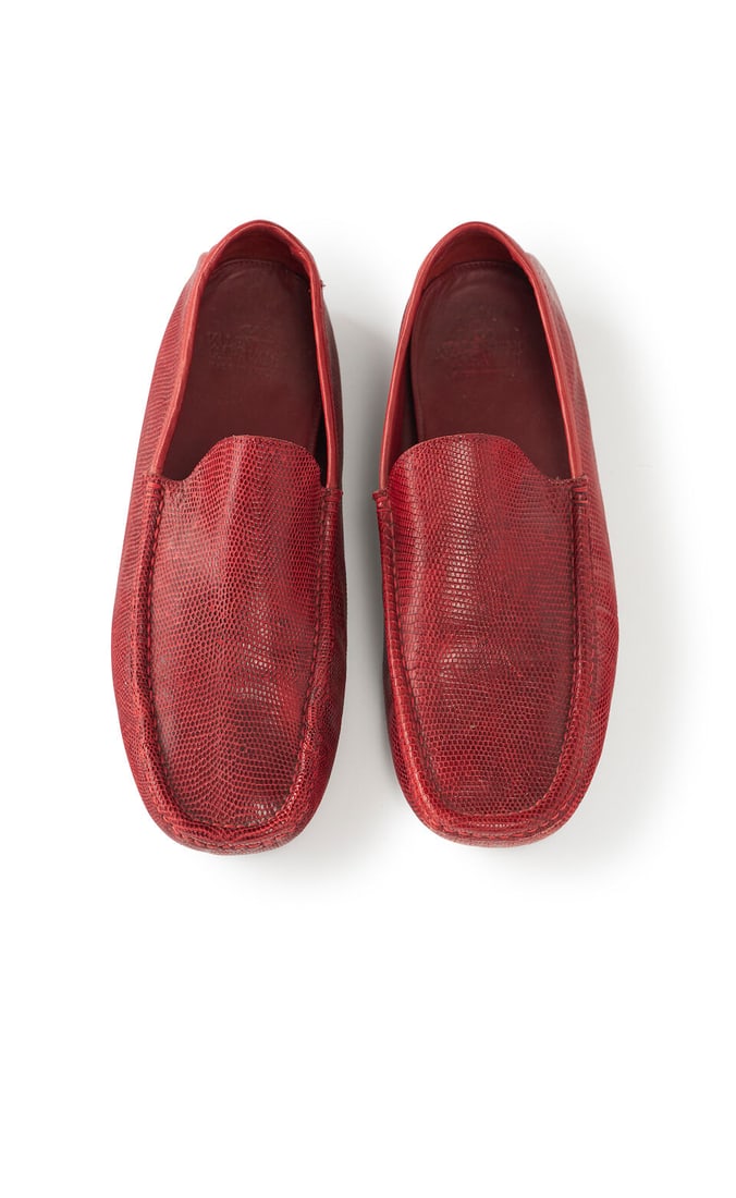 Valentino Garavani | burgundy loafers size 44, serial no. 7007: Valentino Garavani | burgundy loafers size 44, serial no. 7007 in reptile skin with rubber soles, signs of wear to soles, scuffs to heels and general wear, good though worn condition For further infor