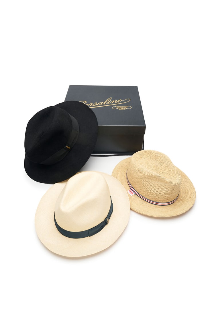 Borsalino | a group of three hats,: Borsalino | a group of three hats, including the Alessandria felt hat, one box included For further information on this lot please visit Bonhams.com For further information about this lot please
