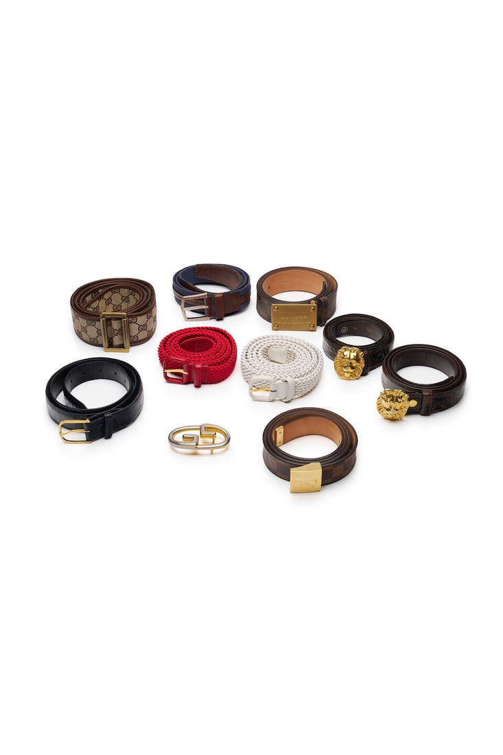 Charvet, Louis Vuitton, Loewe, Fendi and Gucci | nine belts: Charvet, Louis Vuitton, Loewe, Fendi and Gucci | nine belts made of leather and woven leather For further information on this lot please visit Bonhams.com For further information about this lot