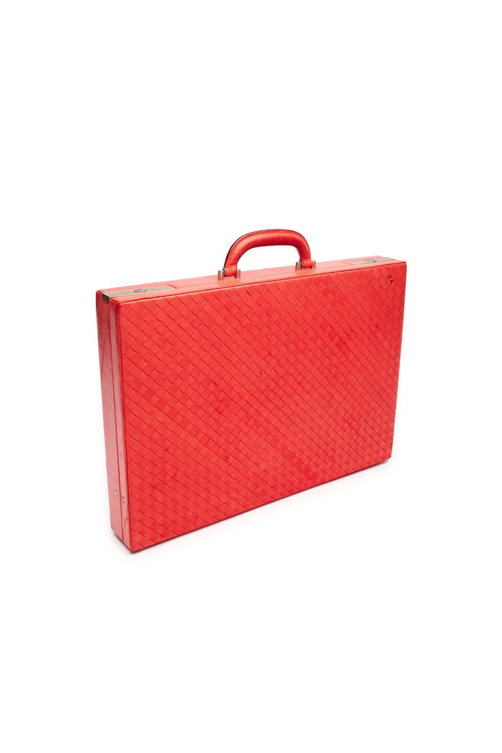 Bottega Veneta | coral slim briefcase in full intrecciato: Bottega Veneta | coral slim briefcase in full intrecciato with internal dossier and black velvet finish, 30.0 x 43.5 x 6.0cm, some scuffs to the outside with pitting and light wear to the internal