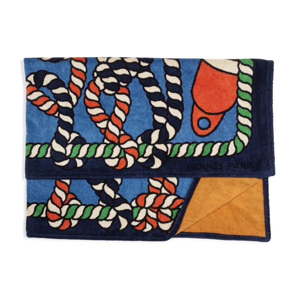 Hermès Paris. Tapis de plage Cordages et Pare-Battage marine, bleu et orange. Hermès P... (1 of 1)