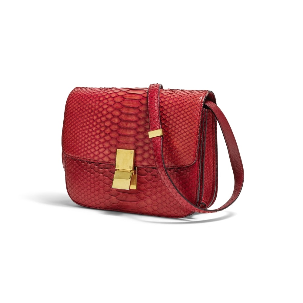 Céline. Sac Classique Box en Python lustré rouge. Celine. Classic Box bag in glossy re... (1 of 1)