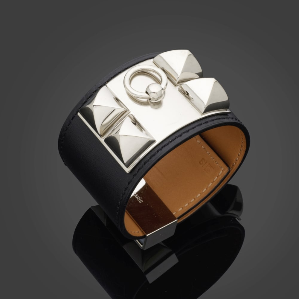 Hermès Paris, année 2013. Bracelet Collier de Chien en veau Swift noir et métal a... (1 of 1)