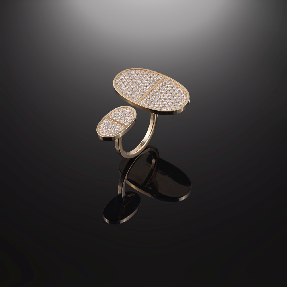 Hermès Paris. Bague Chaine d'Ancre Verso en or rose 750 °/°° serti de diaman... (1 of 1)
