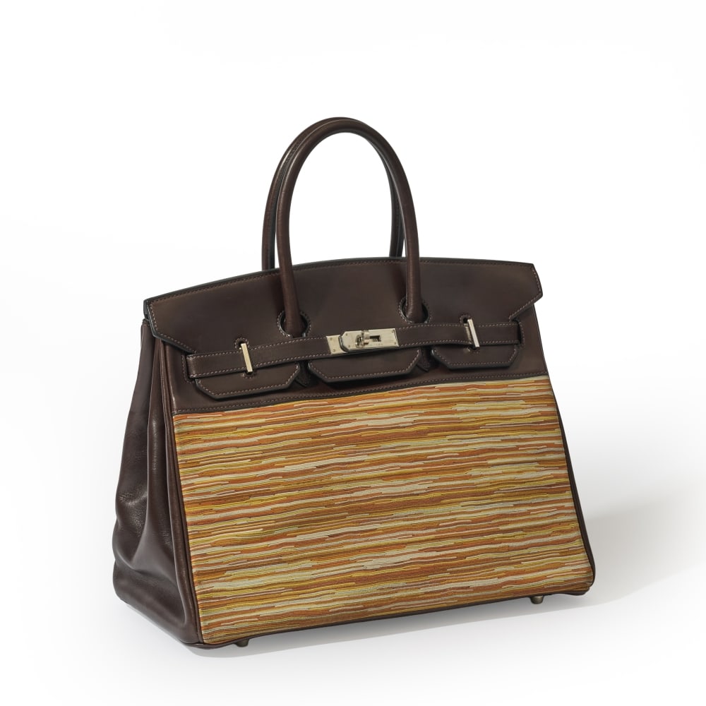 Hermès Paris, année 2003. Birkin 35 en Evercalf chocolat et cuir Vibrato. Hermès ...: Hermès Paris, année 2003. Birkin 35 en Evercalf chocolat et cuir Vibrato. Hermès Paris, year 2003. Birkin 35 in chocolate Evercalf and Vibrato leather. Garnitures en métal palladi&