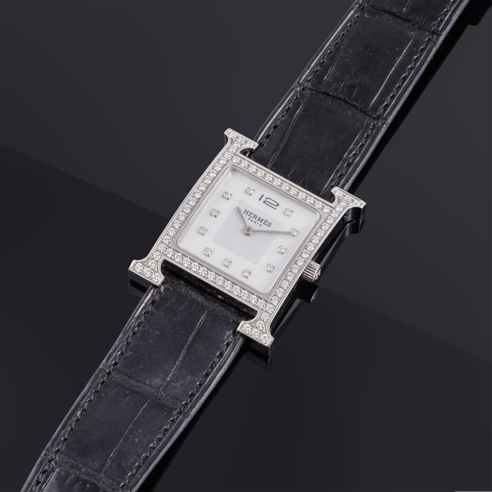 Hermès Paris. Montre H en acier serti de diamants. Hermès Paris. H watch in Stainless ... (1 of 1)