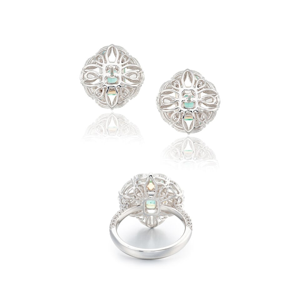 EMERALD AND DIAMOND RING AND EARRING SET (2) - 3