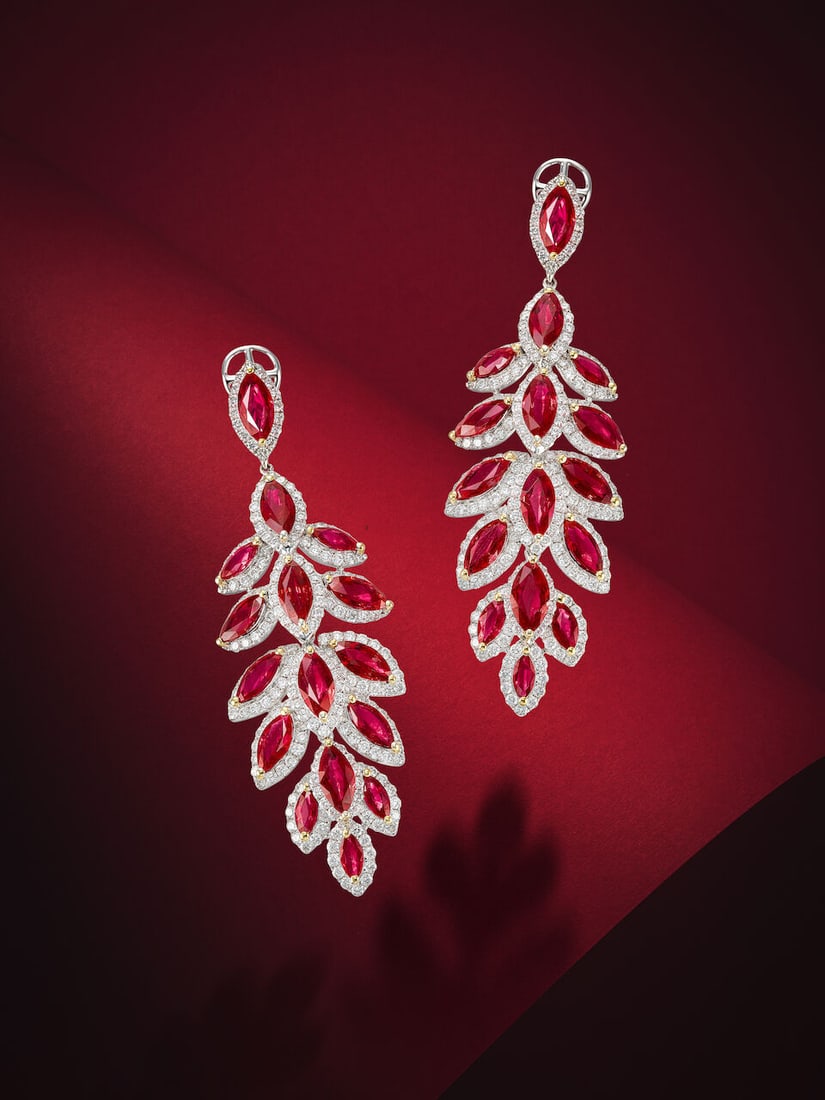 PAIR OF RUBY AND DIAMOND PENDENT EARRINGS (1 of 3)