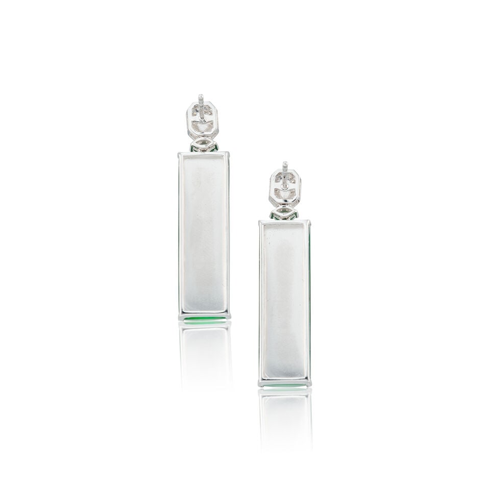 PAIR OF JADEITE AND DIAMOND PENDENT EARRINGS - 2