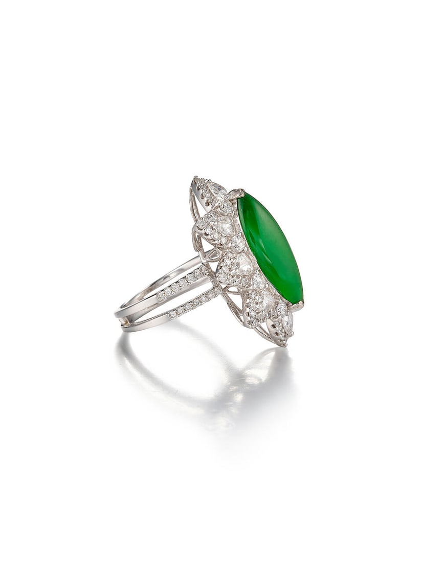 JADEITE AND DIAMOND RING - 2