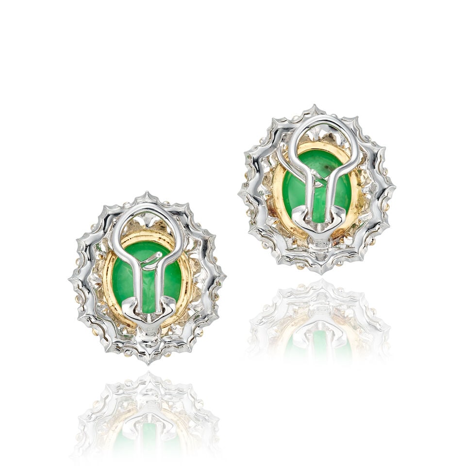 PAIR OF JADEITE AND DIAMOND EARRINGS - 2
