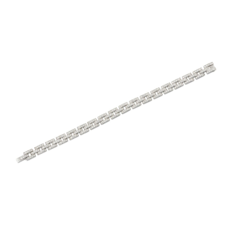 DIAMOND 'BRICK' BRACELET: DIAMOND 'BRICK' BRACELET 鑽石手鍊 Diamonds: stamped 4.18cts Metal: 18 karat white gold Length: 16.7cm Gross weight: 18.1g For further information on this lot please visit