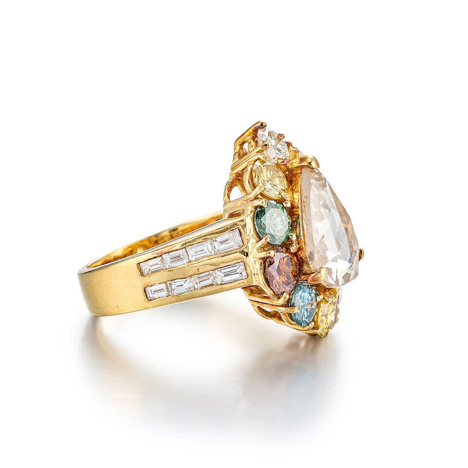 DIAMOND AND COLOURED DIAMOND RING - 2