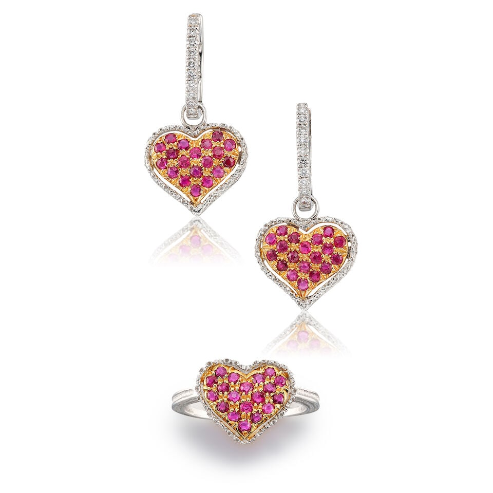 BUCCELLATI: GEM-SET AND DIAMOND RING; AND PAIR OF UNSIGNED GEM-SET AND DIAMOND PENDENT EARRINGS (2) (1 of 4)