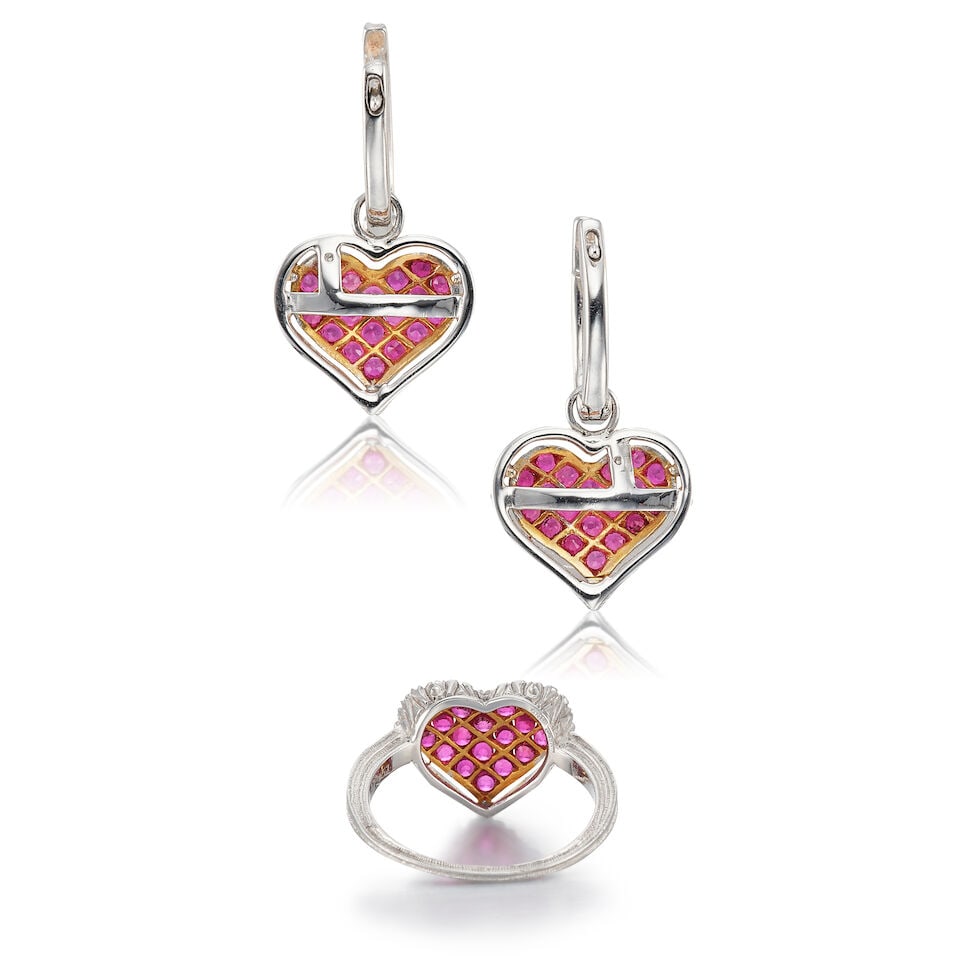 BUCCELLATI: GEM-SET AND DIAMOND RING; AND PAIR OF UNSIGNED GEM-SET AND DIAMOND PENDENT EARRINGS (2) - 2