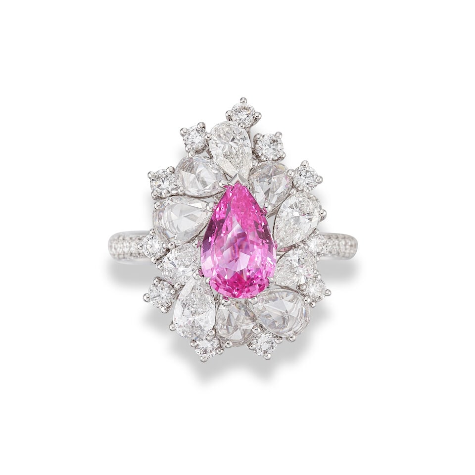 PINK SAPPHIRE AND DIAMOND RING: PINK SAPPHIRE AND DIAMOND