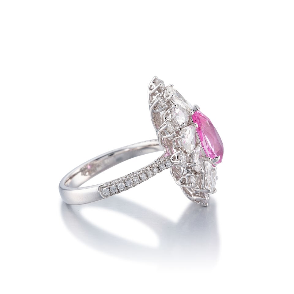 PINK SAPPHIRE AND DIAMOND RING - 2