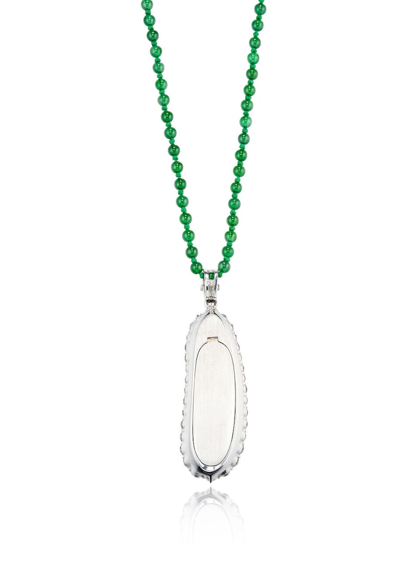 JADEITE AND DIAMOND 'PEAPOD' PENDANT, WITH JADEITE BEAD NECKLACE - 3