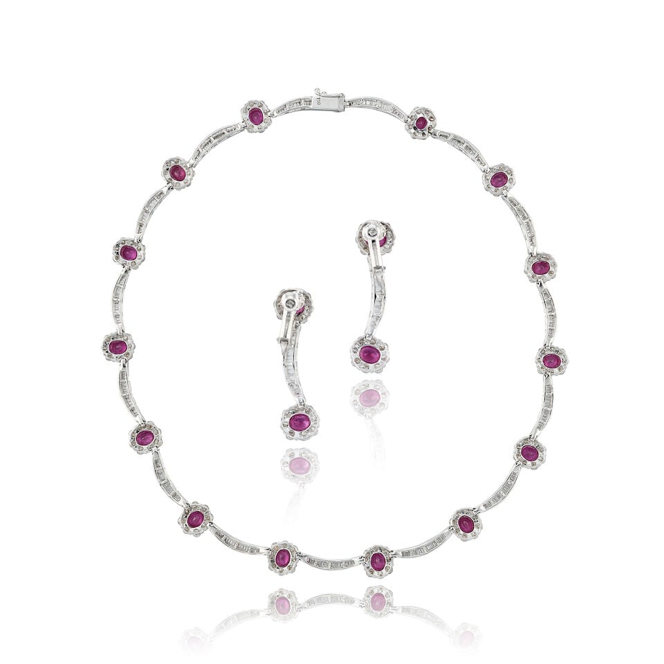 RUBY AND DIAMOND NECKLACE AND EARCLIP SET (2) - 2