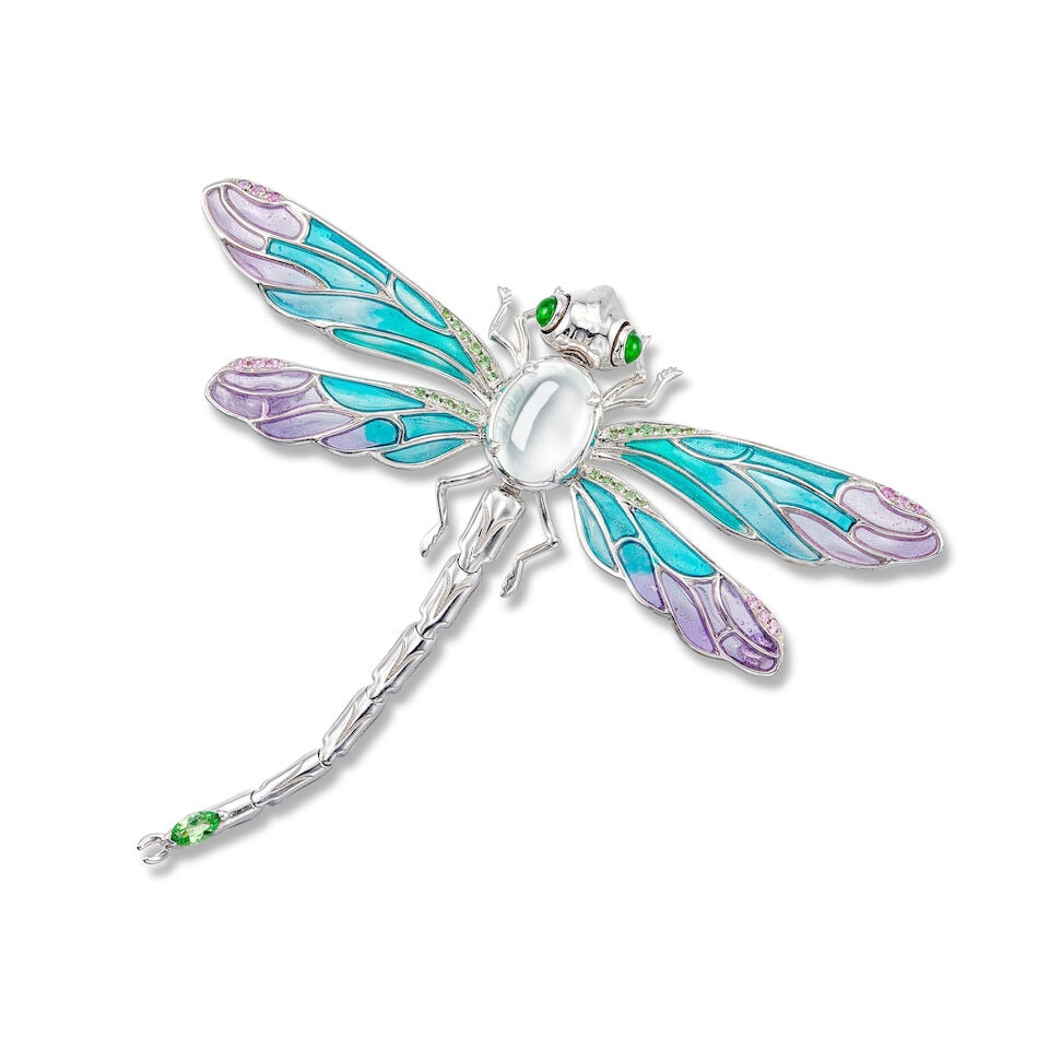 ICY JADEITE, JADEITE AND GEM-SET PLIQUE-À-JOUR BROOOCH (1 of 3)