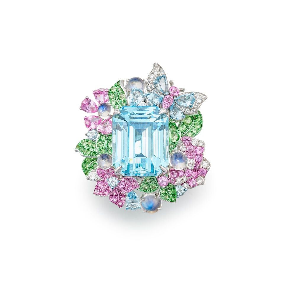 TASA: AQUAMARINE, GEM-SET AND DIAMOND RING/PENDANT: TASA: AQUAMARINE, GEM-SET AND DIAMOND