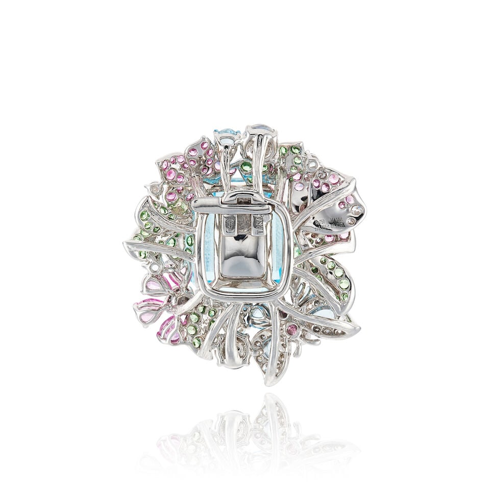 TASA: AQUAMARINE, GEM-SET AND DIAMOND RING/PENDANT - 4