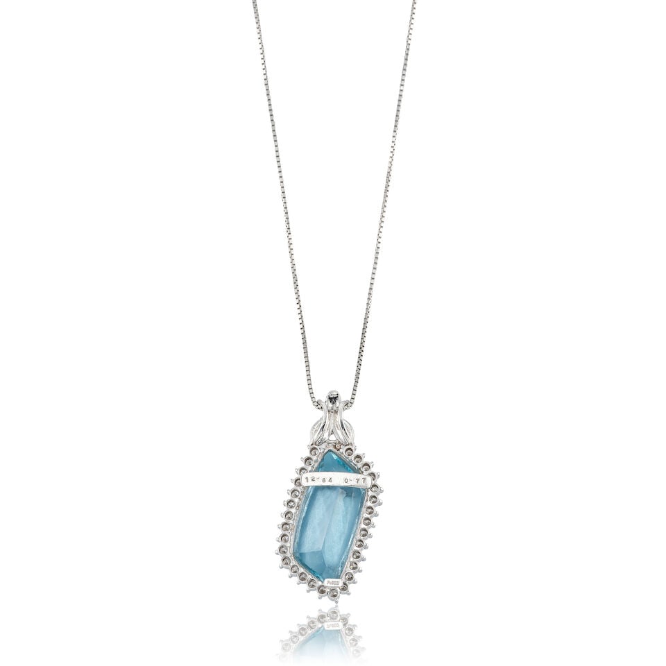 AQUAMARINE AND DIAMOND PENDANT NECKLACE - 2