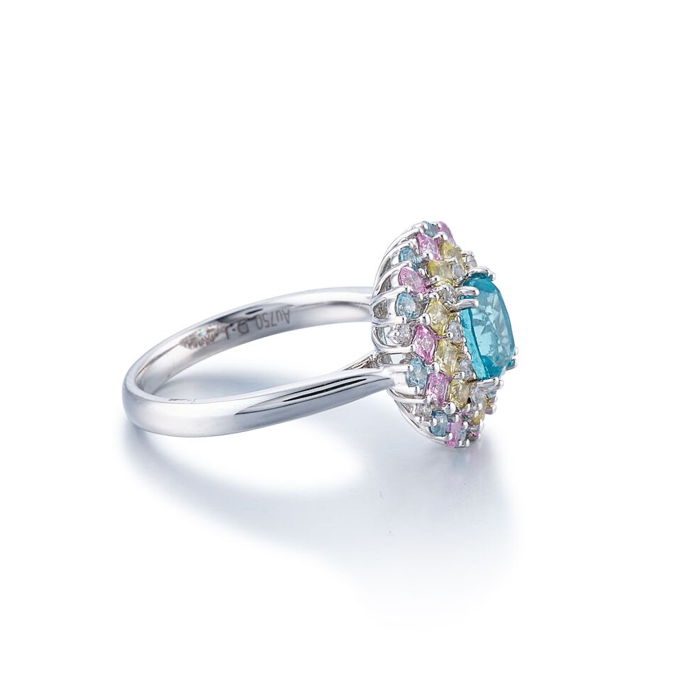 APATITE, GEM-SET AND DIAMOND RING AND EARRING SET - 3