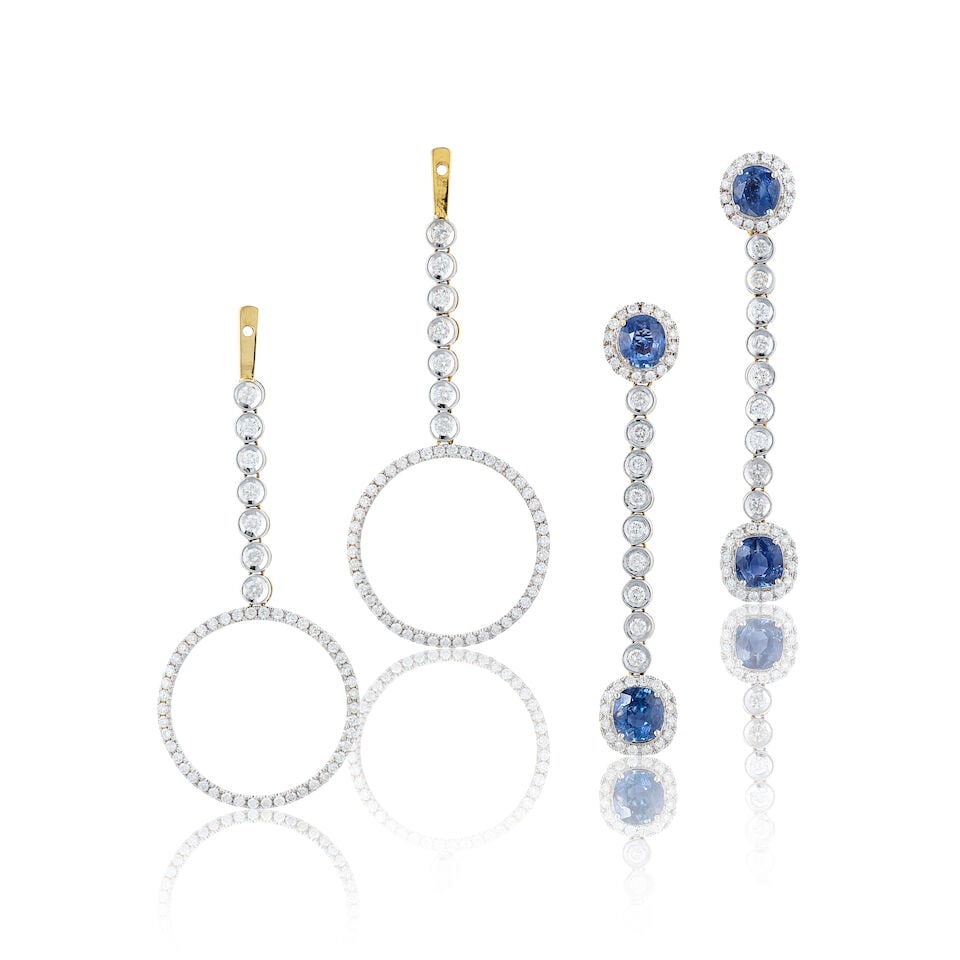 PAIR OF SAPPHIRE AND DIAMOND PENDENT EARRINGS - 3