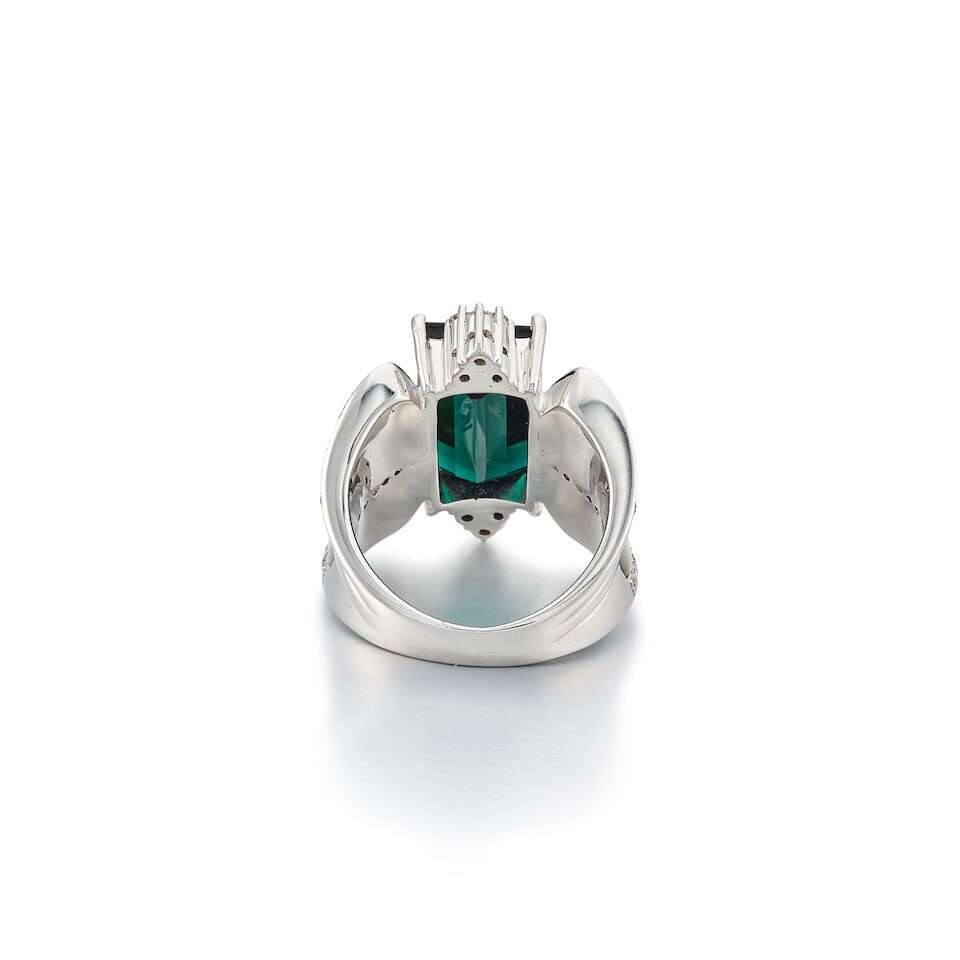 TOURMALINE, MOTHER-OF-PEARL AND DIAMOND RING - 3