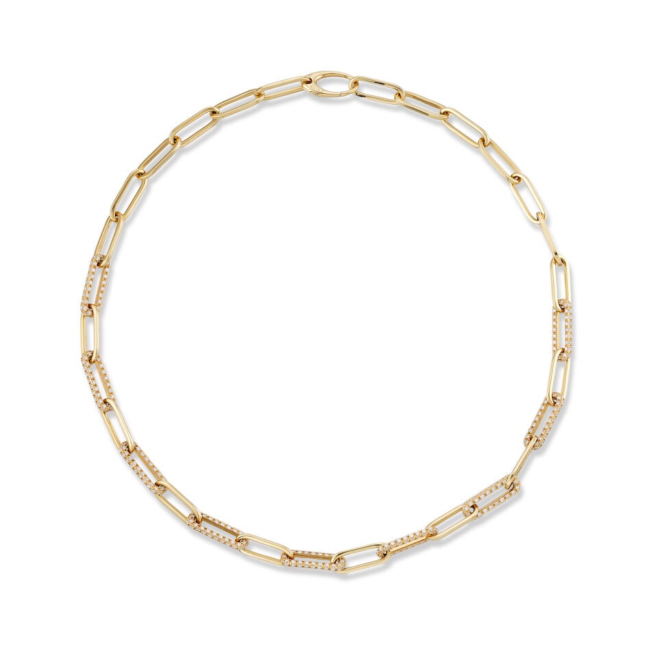 GOLD AND DIAMOND NECKLACE: GOLD AND DIAMOND NECKLACE 鑽石項鍊 Diamonds: stamped 4.19cts Metal: 18 karat yellow gold Length: 45.0cm Gross weight: 24.0g For further information on this lot please visit
