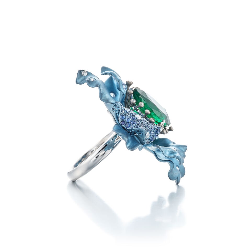 ERAYA: EMERALD, GEM-SET AND DIAMOND FLORAL RING - 2