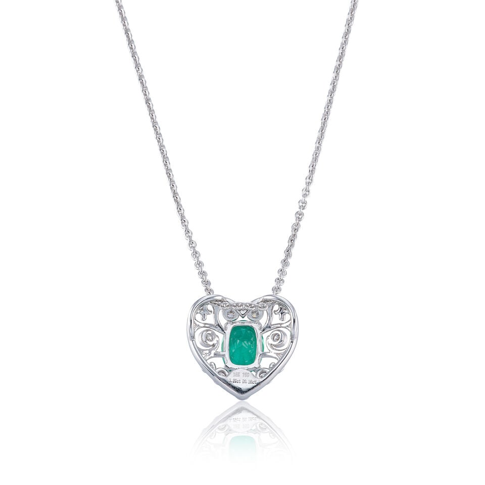 EMERALD AND DIAMOND PENDANT NECKLACE - 2