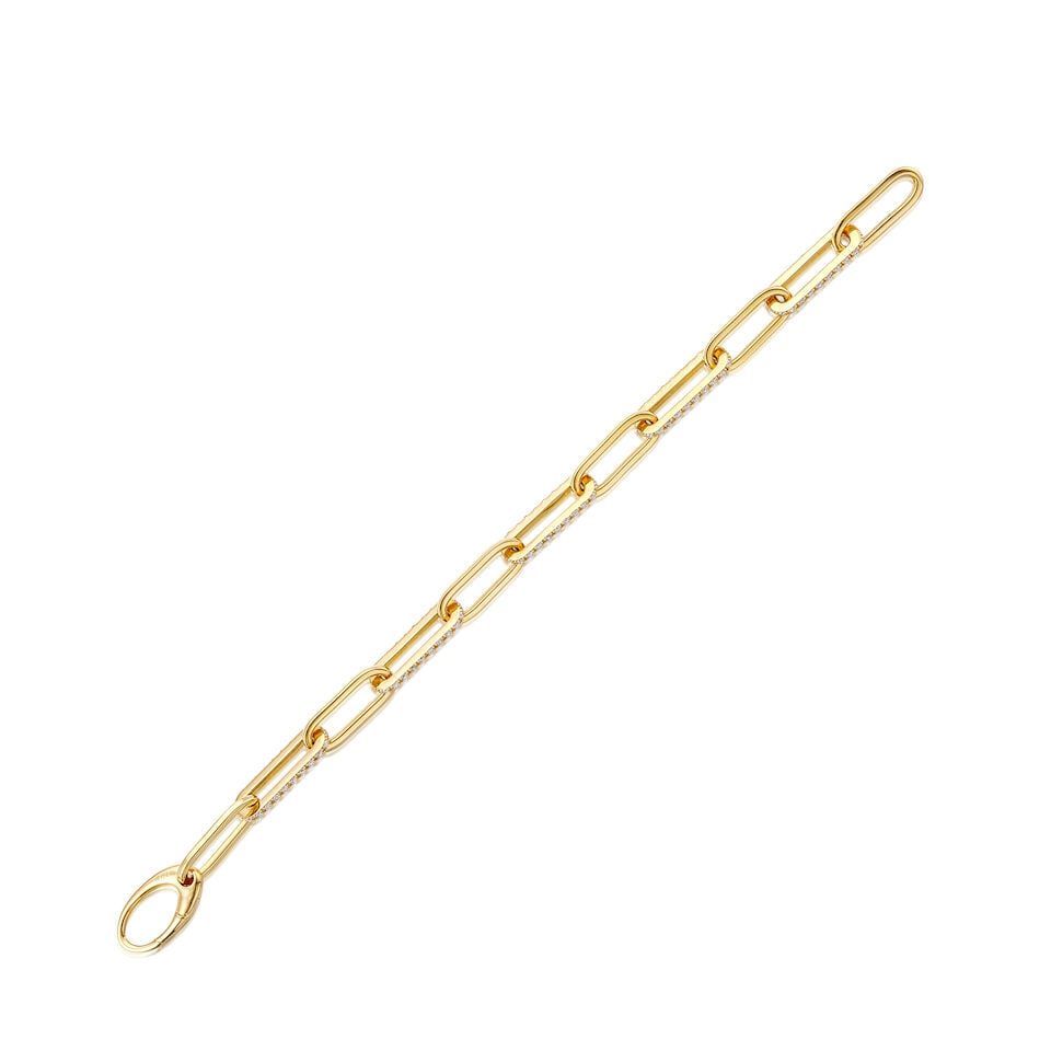 GOLD AND DIAMOND BRACELET: GOLD AND DIAMOND BRACELET 鑽石手鍊 Metal: 18 karat yellow gold Length: 18.0cm Gross weight: 10.7g For further information on this lot please visit Bonhams.com For further