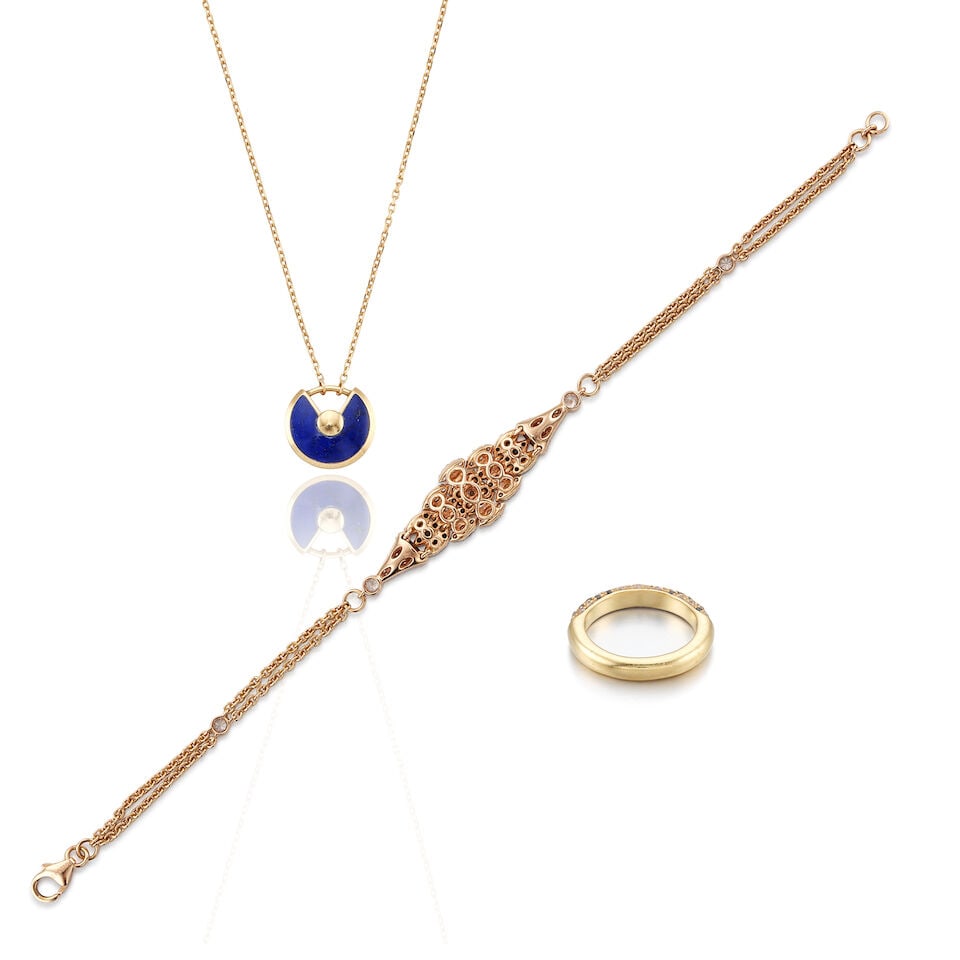CARTIER: 'AMULETTE DE CARTIER' NECKLACE; COLOURED DIAMOND AND DIAMOND RING AND BRACELET (3) - 2
