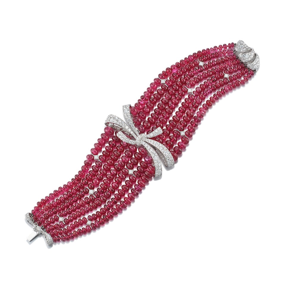 GEM-SET AND DIAMOND BRACELET: GEM-SET AND DIAMOND BRACELET 彩色寶石配鑽石手鍊 Metal: 18 karat white gold Length: 17.0cm Gross weight: 59.9g For further information on this lot