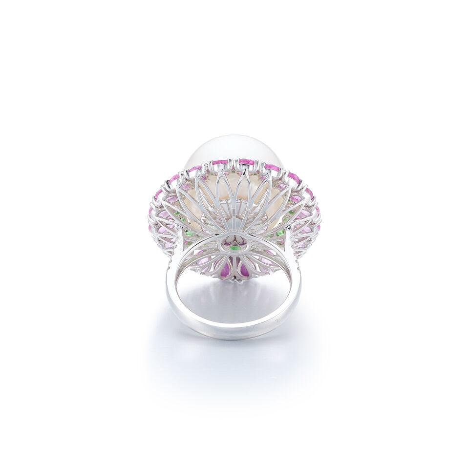 CULTURED PEARL, GEM-SET AND DIAMOND RING - 2