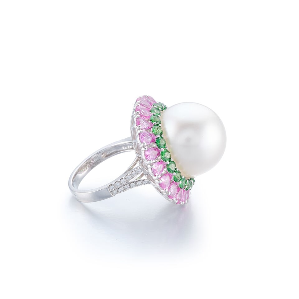 CULTURED PEARL, GEM-SET AND DIAMOND RING - 3