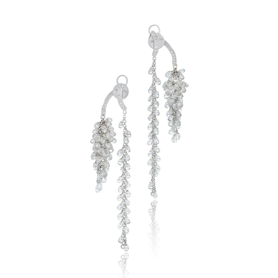 PAIR OF DIAMOND 'TASSEL' EARRINGS: PAIR OF DIAMOND 'TASSEL' EARRINGS 鑽石「流蘇」耳環 Metal: 18 karat white gold Length: 8.8cm Gross weight: 14.7g For further information on this lot