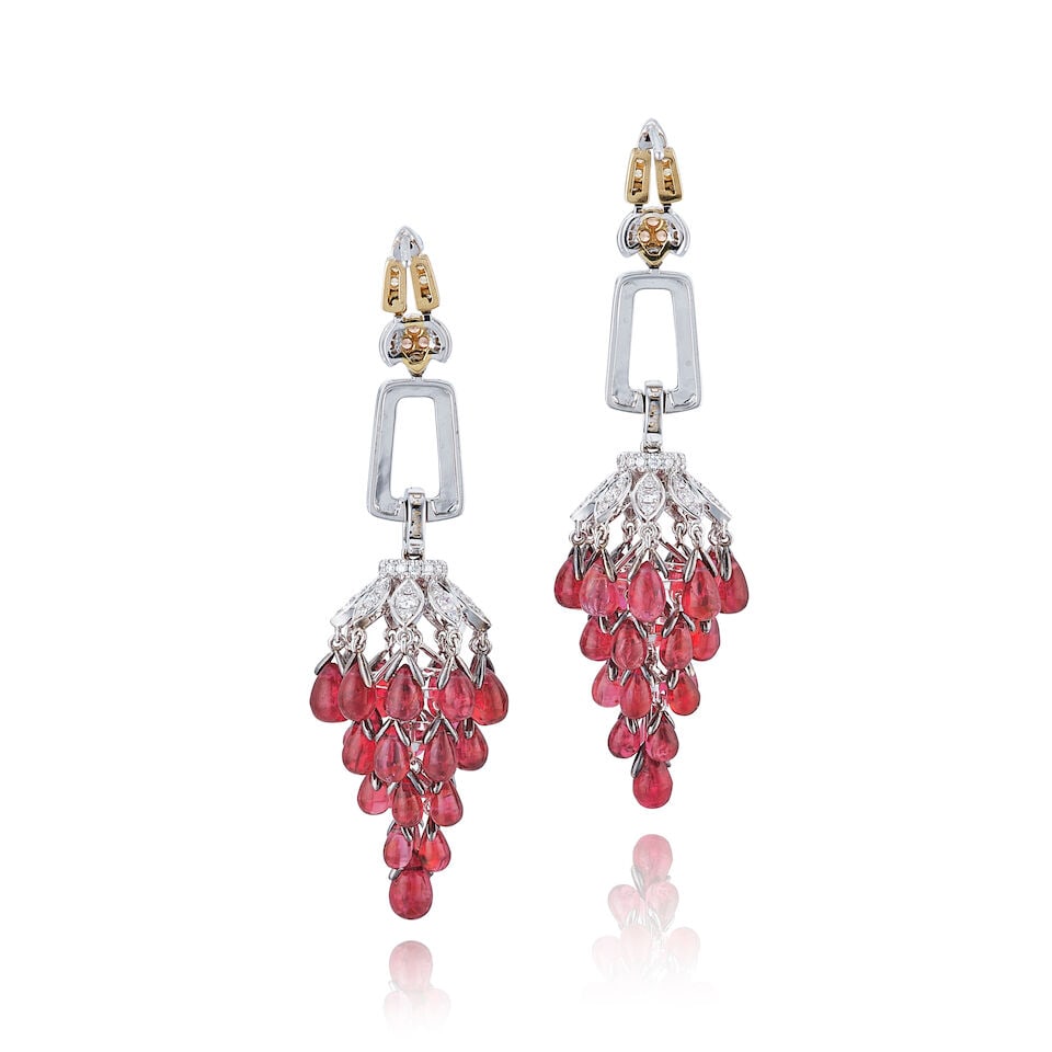 PAIR OF GEM-SET, COLOURED DIAMOND AND DIAMOND PENDENT EARRINGS - 3