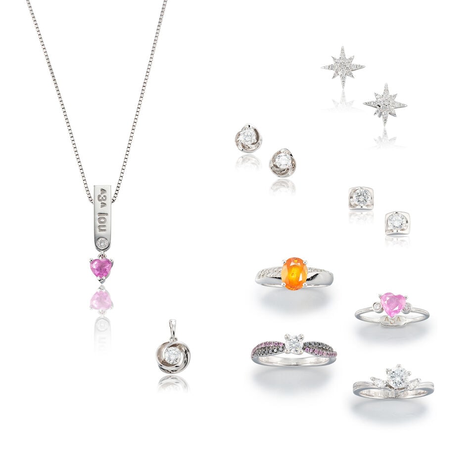 GROUP OF GEM-SET AND DIAMOND JEWELLERY (9): GROUP OF GEM-SET AND DIAMOND JEWELLERY 彩色寶石及鑽石套組 Certificates: IGI, diamond (on ring), 0.306ct, E, IF, Excellent Polish and