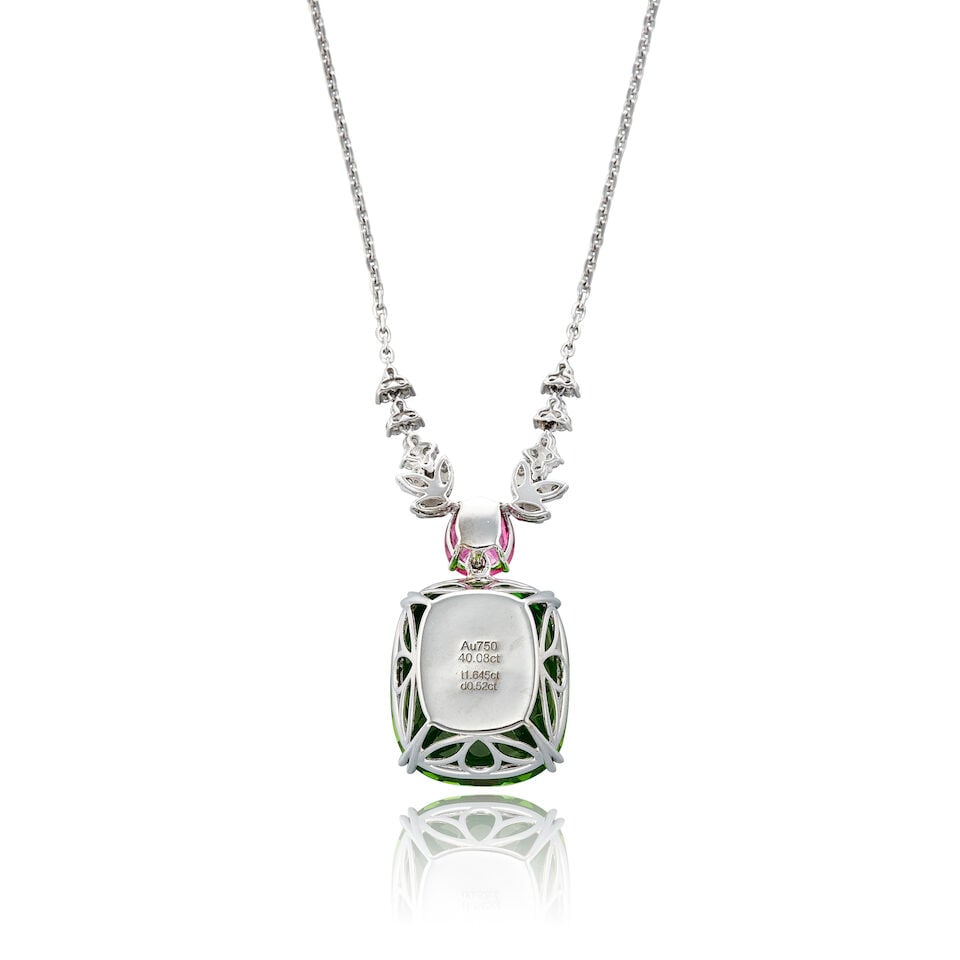 PERIDOT, TOURMALINE AND DIAMOND PENDANT NECKLACE - 2
