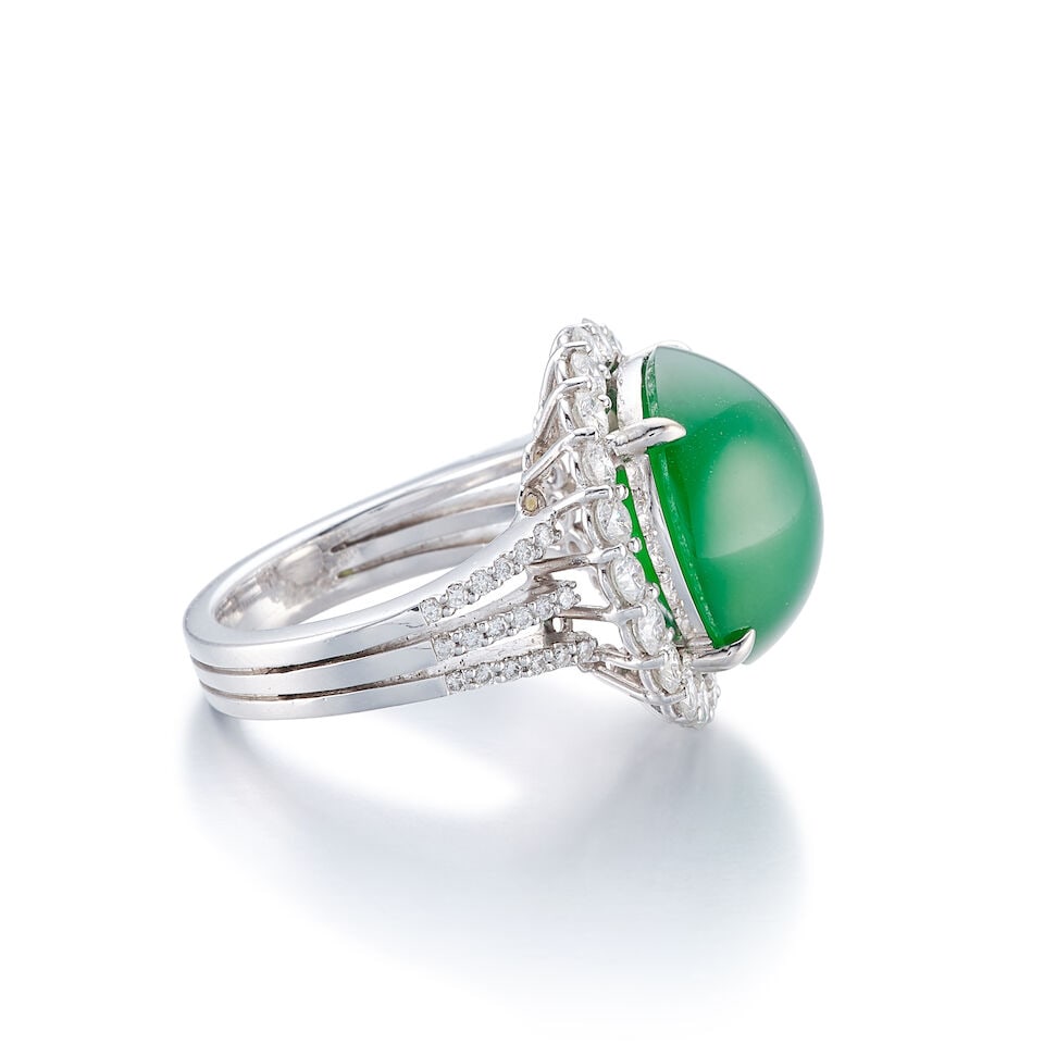 JADEITE AND DIAMOND RING - 2