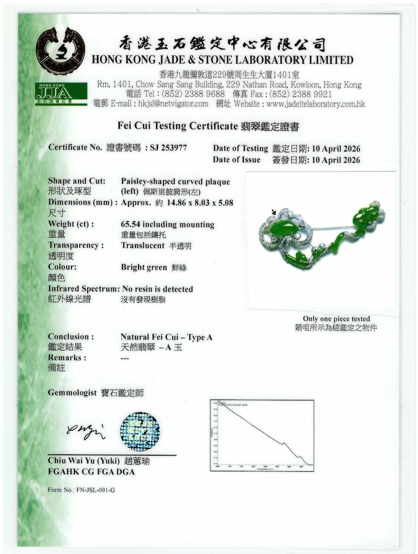 JADEITE AND DIAMOND BROOCH; AND PAIR OF JADEITE AND DIAMOND EARRINGS (2) - 3