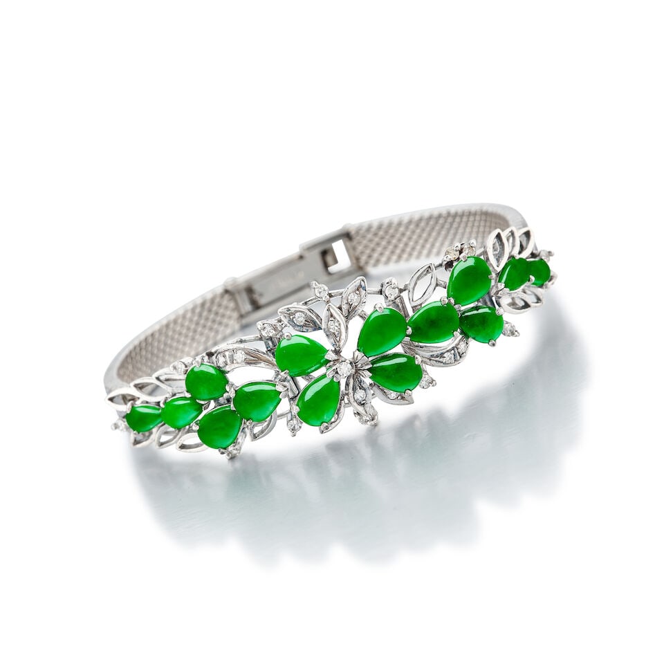 JADEITE AND DIAMOND BRACELET AND 'LEAF' PENDANT (2) - 3